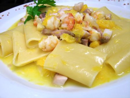 paccheri gamberi arancia